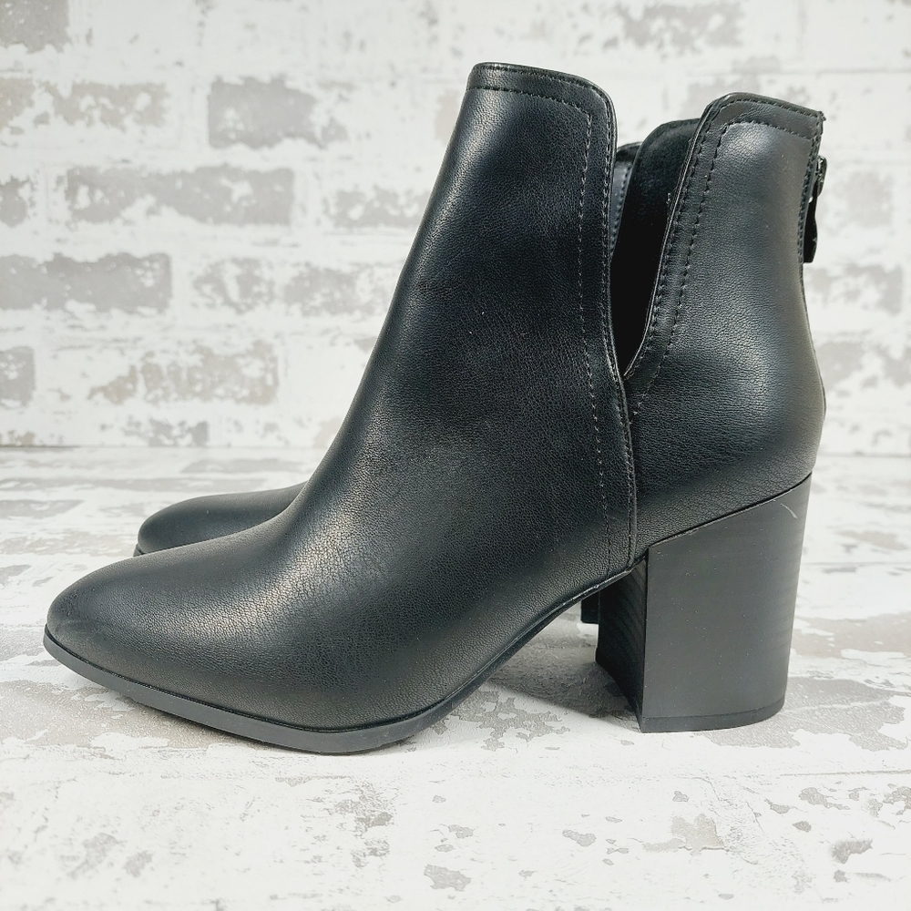 NEW TOP Moda Black Block Heel Side Notch Ankle Boots X431